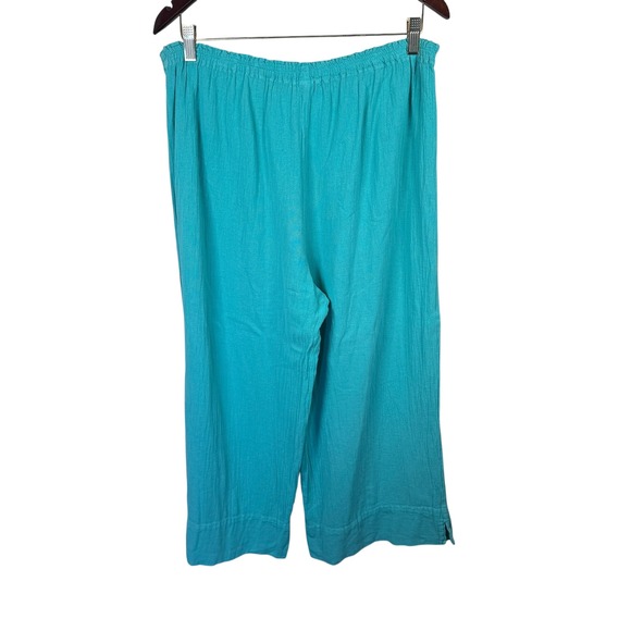 Oh My Gauze Wide Leg Cropped Pants Blue Womens Size 2 L/XL Lagenlook Boho - Picture 4 of 8